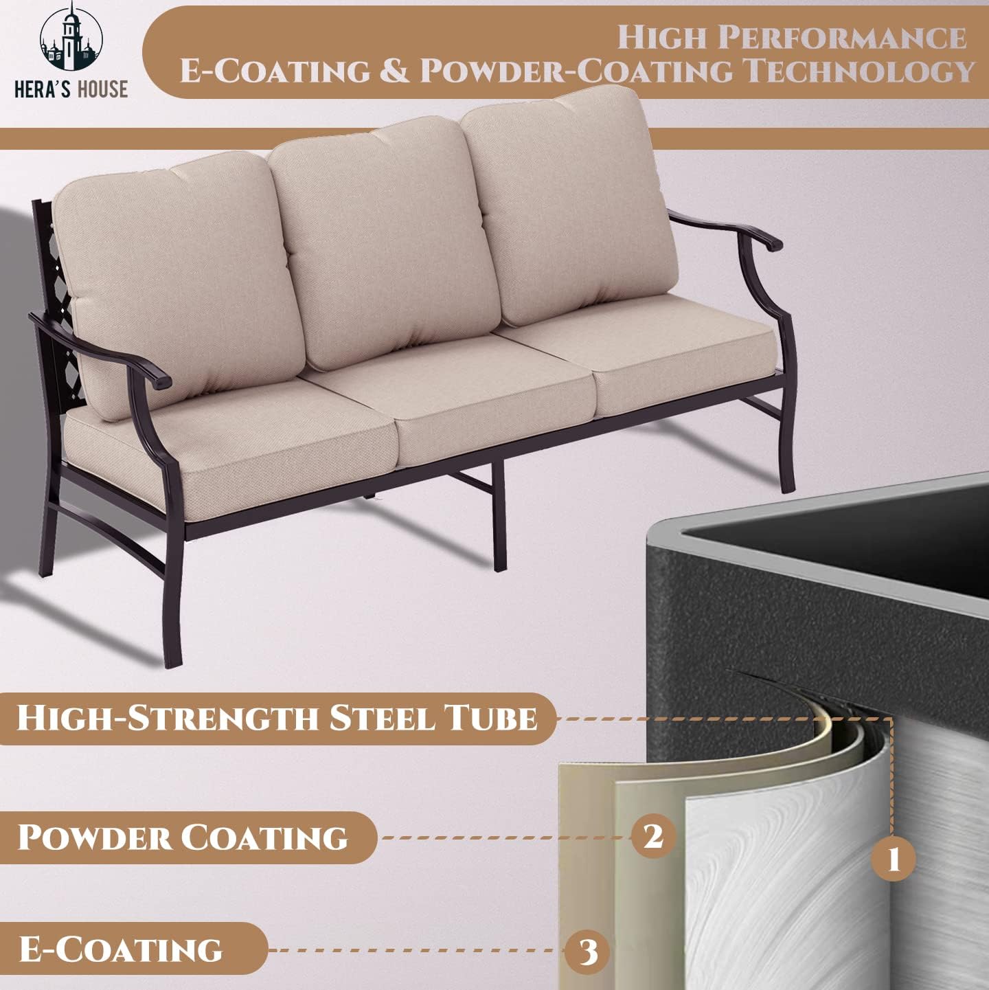 HERA'S HOUSE 4 Pieces Patio Furniture Set with Fire Pit Table, 2 x Single Chair, 3-Seat Sofa with 45