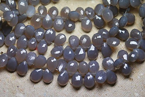 13 inch natural beads strand of 7x10mm faceted pear gray chalcedony gemstone briolletes beads for DIY jewelry - necklace, bracelet, earring, ring.