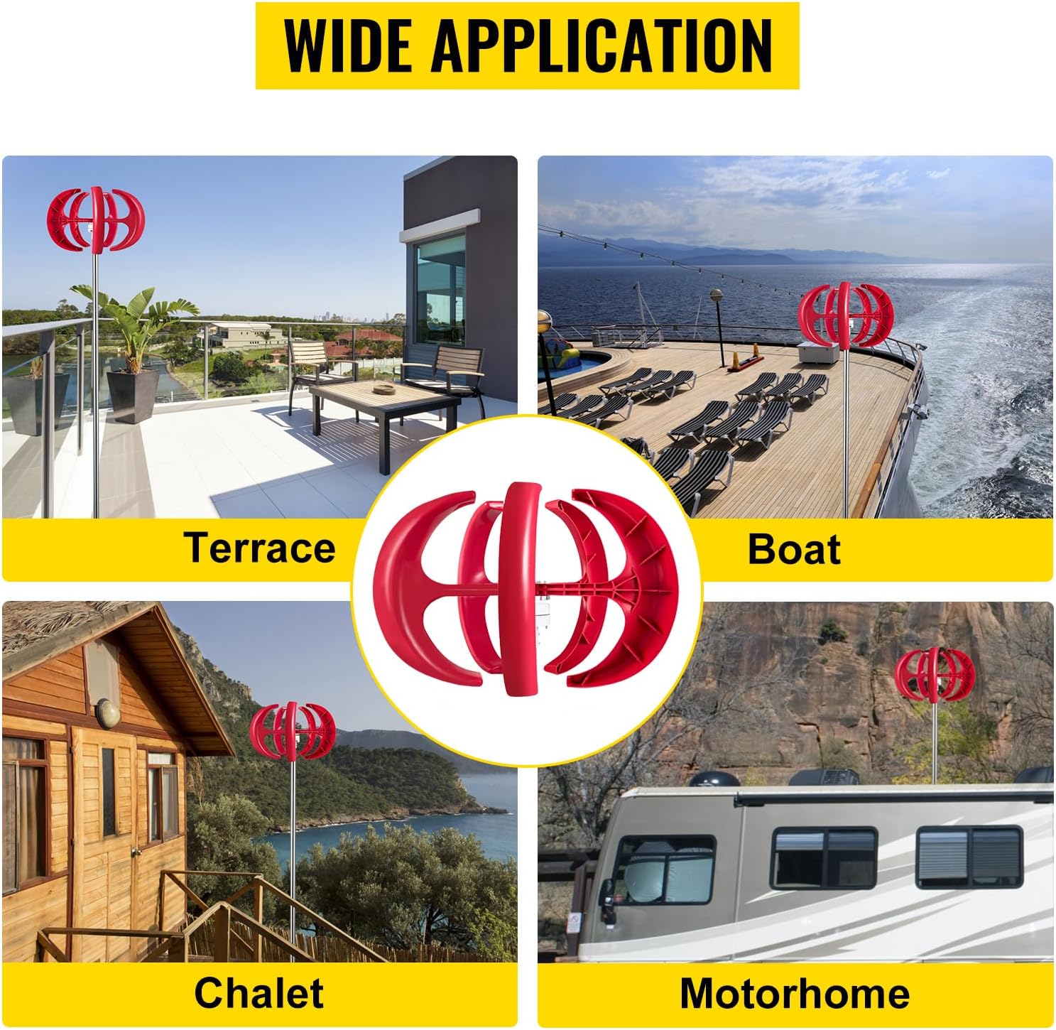 1500W Vertical Axis Wind Turbine Generator, 5 Blades Wind Turbine Kit 2M/S Wind Speed Starting Wind Power Generator for Home, Camping,24v