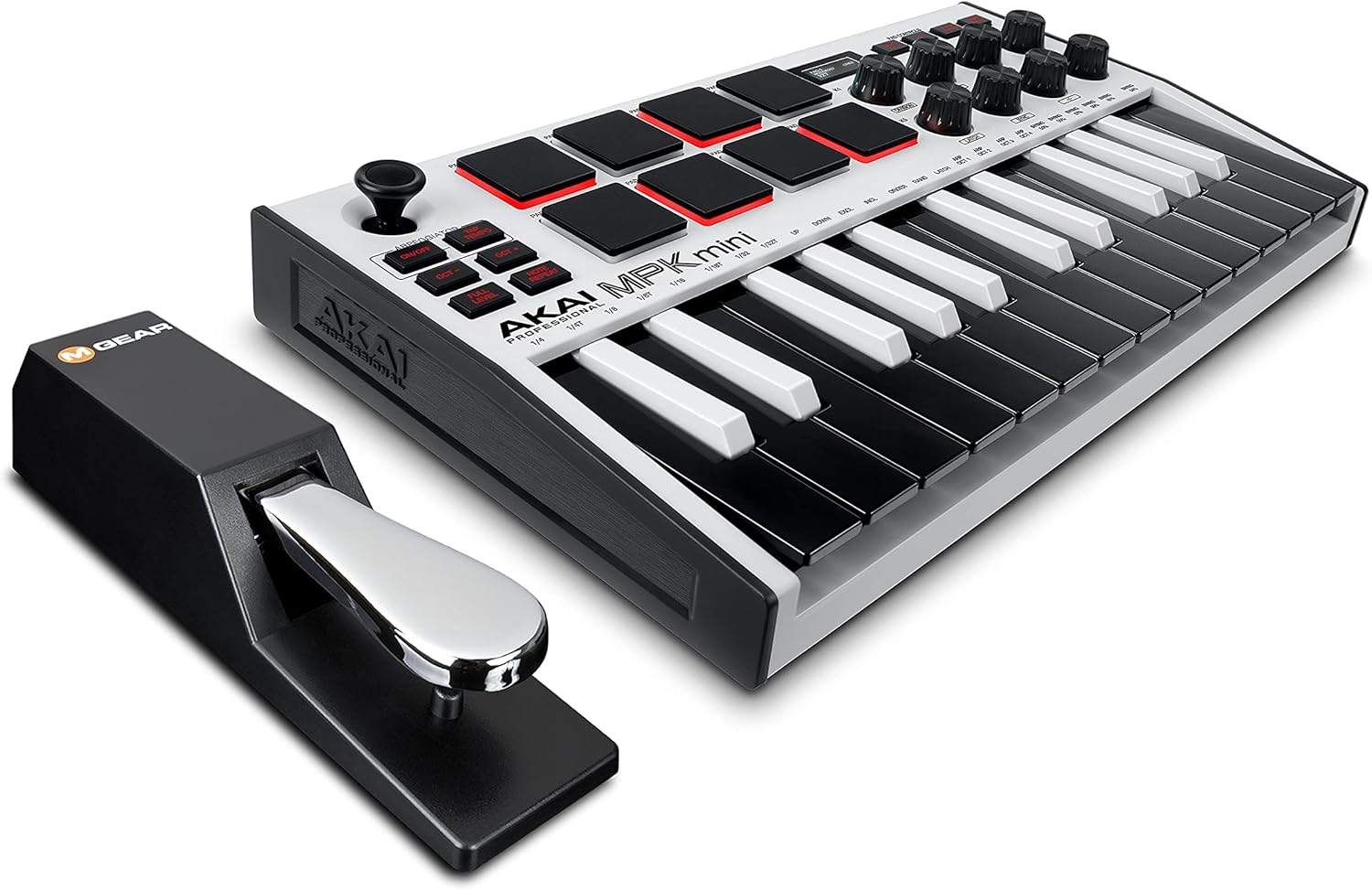 Akai MPK Mini MK3 MIDI Keyboard Controller + M-Audio SP2 Sustain Pedal, with MPC Beats and Software Suite – Beat Maker Bundle (White)