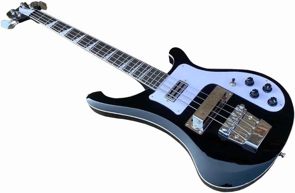 4-String Electric Bass Guitar - Sleek Black Gloss Finish, 22-Fret Rosewood Fretboard