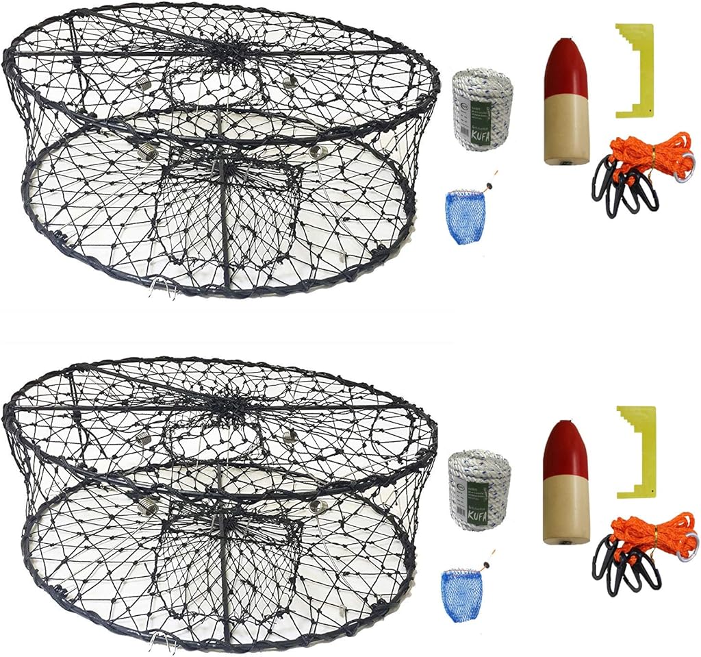 KUFA Sports 2-Pack Foldable 30-inch Crab Trap with Crabbing Accessory Kits Combo–(CT50+CAM1) X2