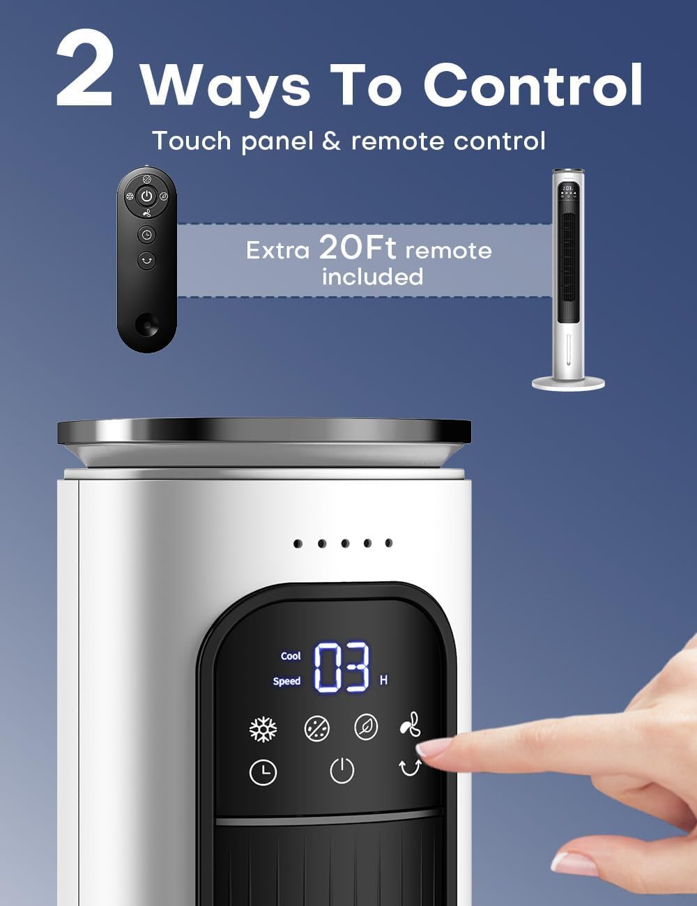 37 INCH Evaporative Air Cooler w/LED Display, Touch Control & 20FT Remote, 3 Modes & 3 Speeds Swamp Cooler Air Conditioner, 12H Timer for Auto-off, 70° Wider Oscillating Air Cooler for Room