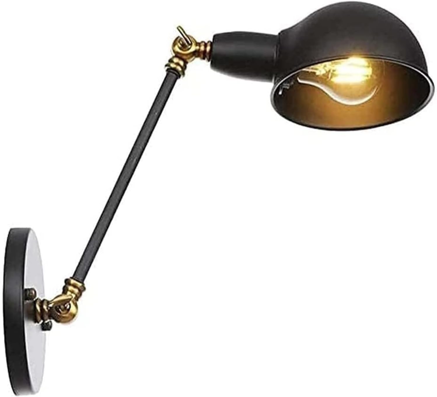 Wall Lamp Retro Industrial E27 Vintage Bedside Reading Lamp with Black Lampshade Antique Brass Swing Arm Foldable Wall Sconce Light for Bedroom Living Room Loft