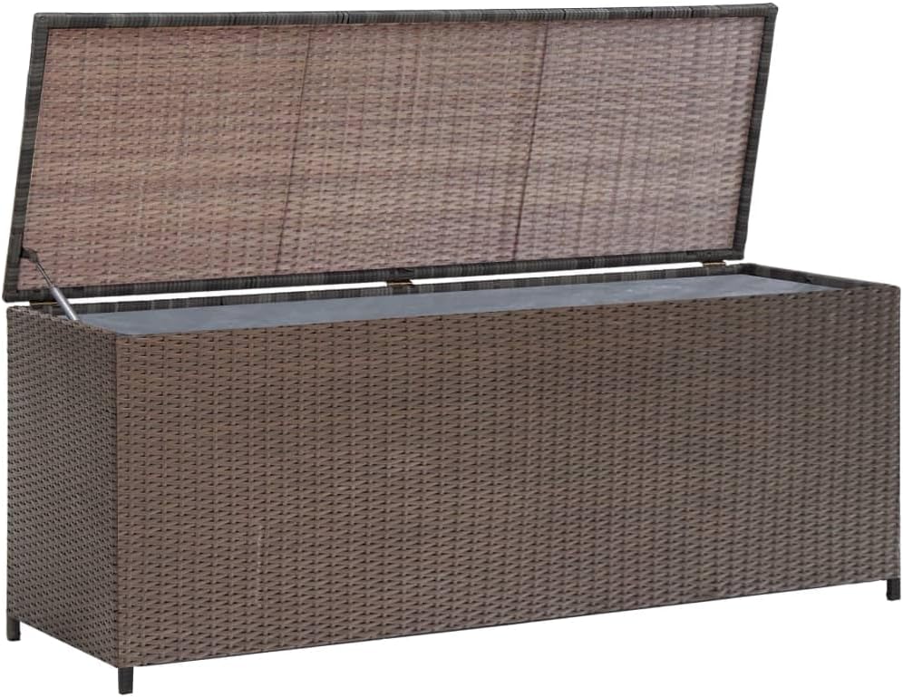 Outdoor Storage Box, Wicker Rattan Patio Storage Box for Patio Furniture Cushions, Large Deck Box Wicker Storage Bin for Garden Tools, Brown 47.2