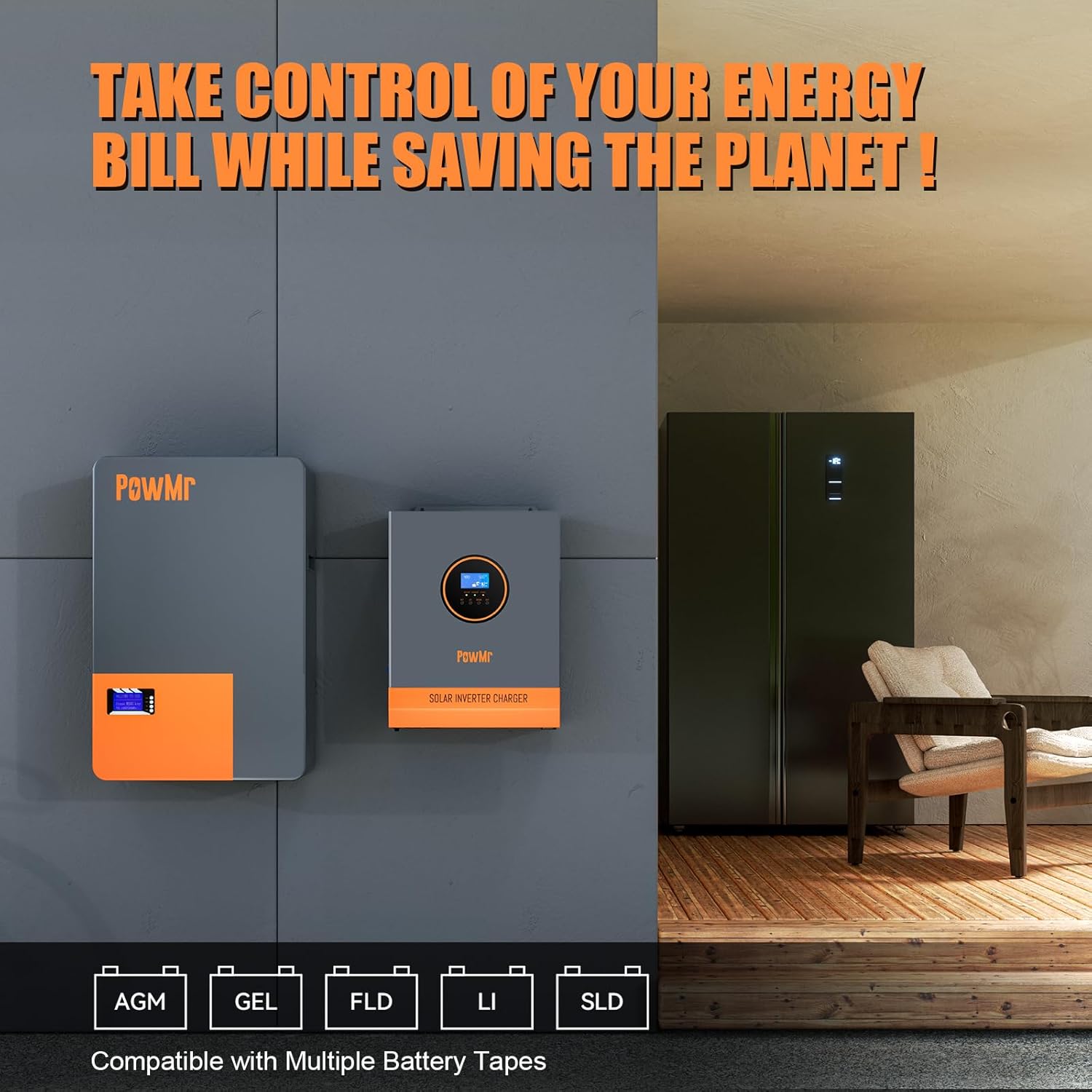 PowMr Solar Hybrid Inverter 3000W 24VDC to 110VAC, 3KW Off-Grid Hybrid Inverter with 80A MPPT Charge Controller, for 24V Lead-Acid and Lithium Battery