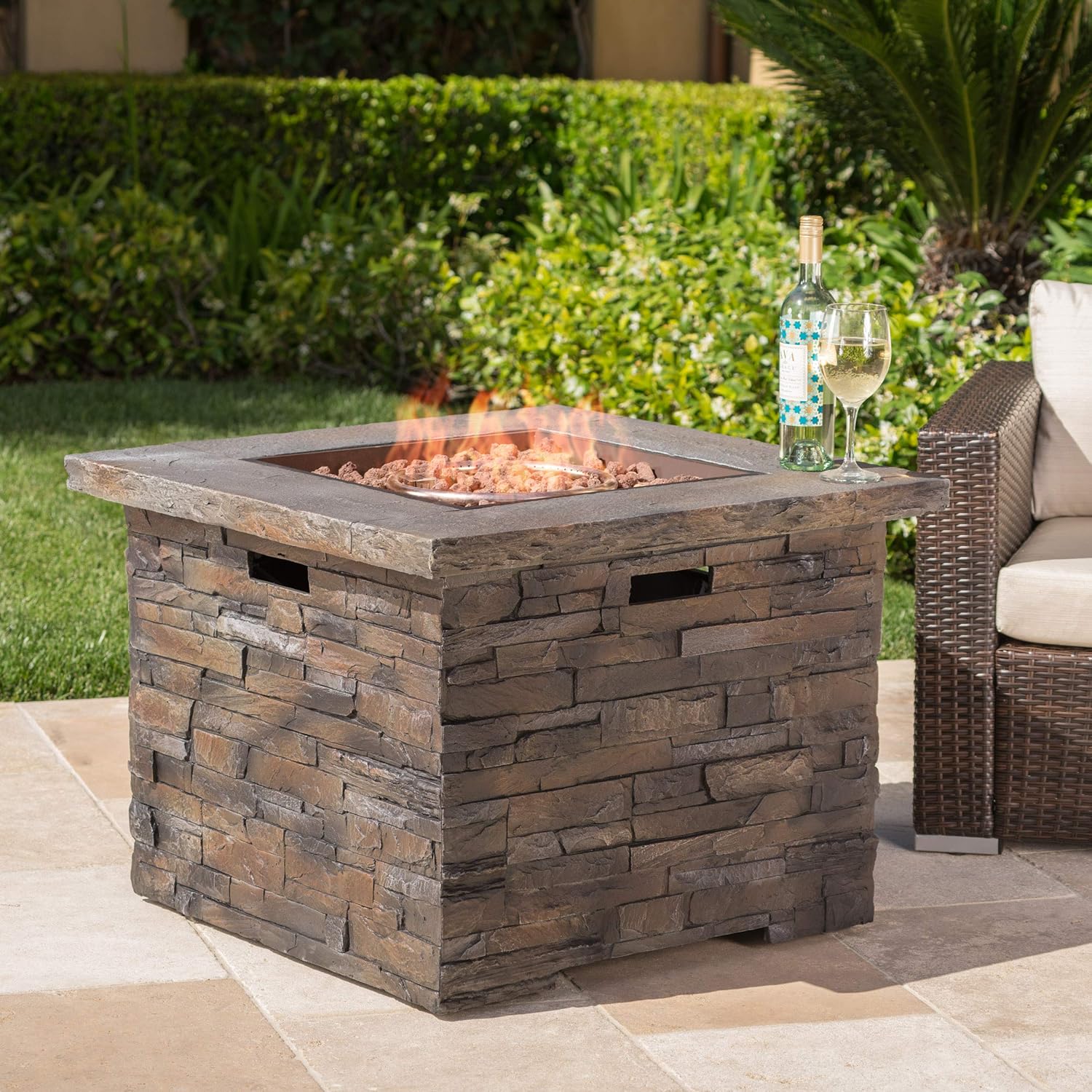 Outdoor Square Fire Pit, Natural Stone (Grey Stone/Square)