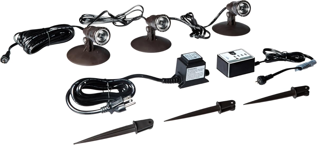 Aquascape 84030 Underwater Waterproof Submersible Natural Three-Light LED Spotlight Aquarium Lamp Kit for Fountain Fish Pond, Water Garden, and Landscape Features, 1-Watt Lights