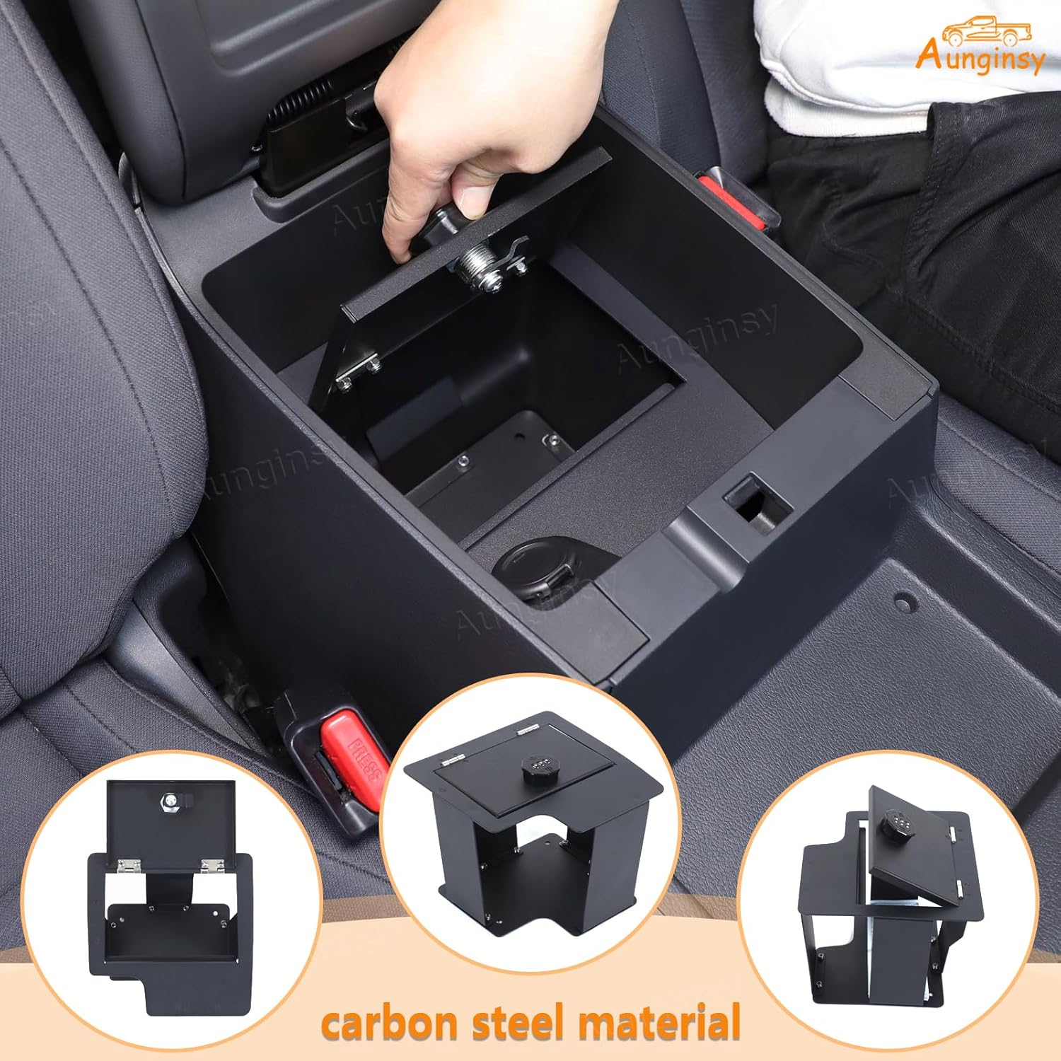 Aunginsy Center Console Lock Safe Vault Armrest Storage Compatible with Nissan Frontier 2022-2025 Center Console Lock Box Armrest Security Organizer Tray with 3 Digit Combo Password Insert Accessories