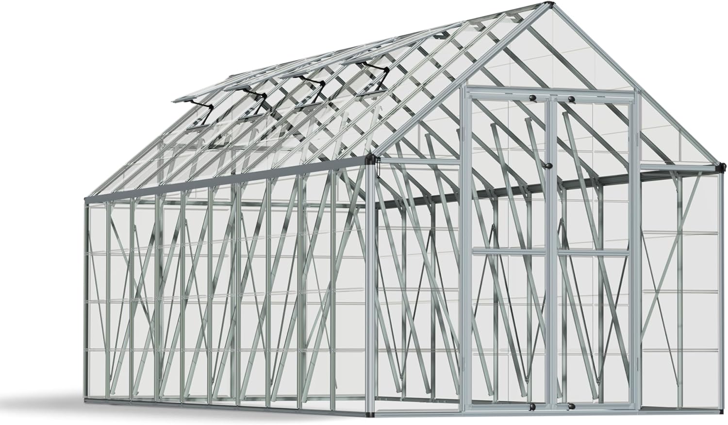 Palram - Canopia Snap & Grow 8 Ft. x 20 Ft. Greenhouse Kit Hobby DIY Walk In Green House Heavy Duty Polycarbonate, Aluminium Frame, with Lockable Door and Vent for Outdoors, Garden, Backyard In Silver