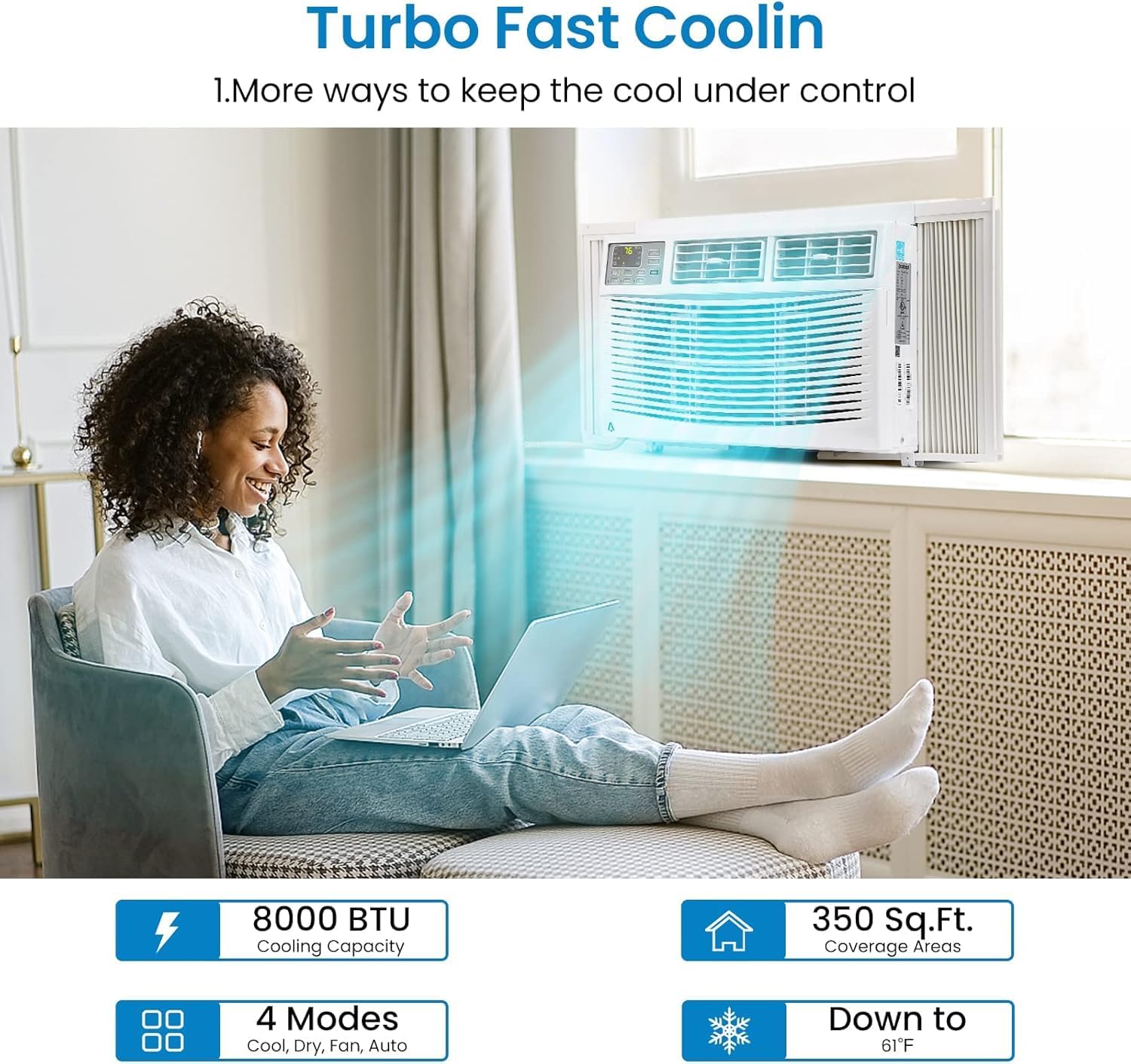 Window Air Conditioner, 8000 BTU Window AC for 370 Sq. Ft, Features Dehumidify & Fan Modes, Quiet Performance, Easy Setup, Remote Control Included, Perfect for Home and Office Use
