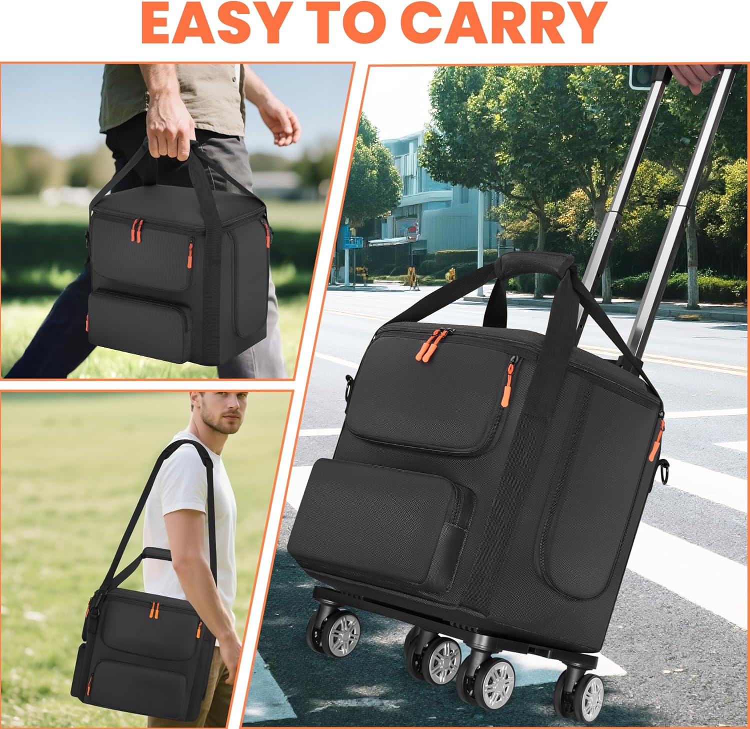Carrying Case Compatible with BLUETTI AC180, Power Station Travel Bag Padded with Detachable Trolley for AC180, Protective Cover Storage Bag for AC180 with Multi-pockets, Shoulder Strap & Handle
