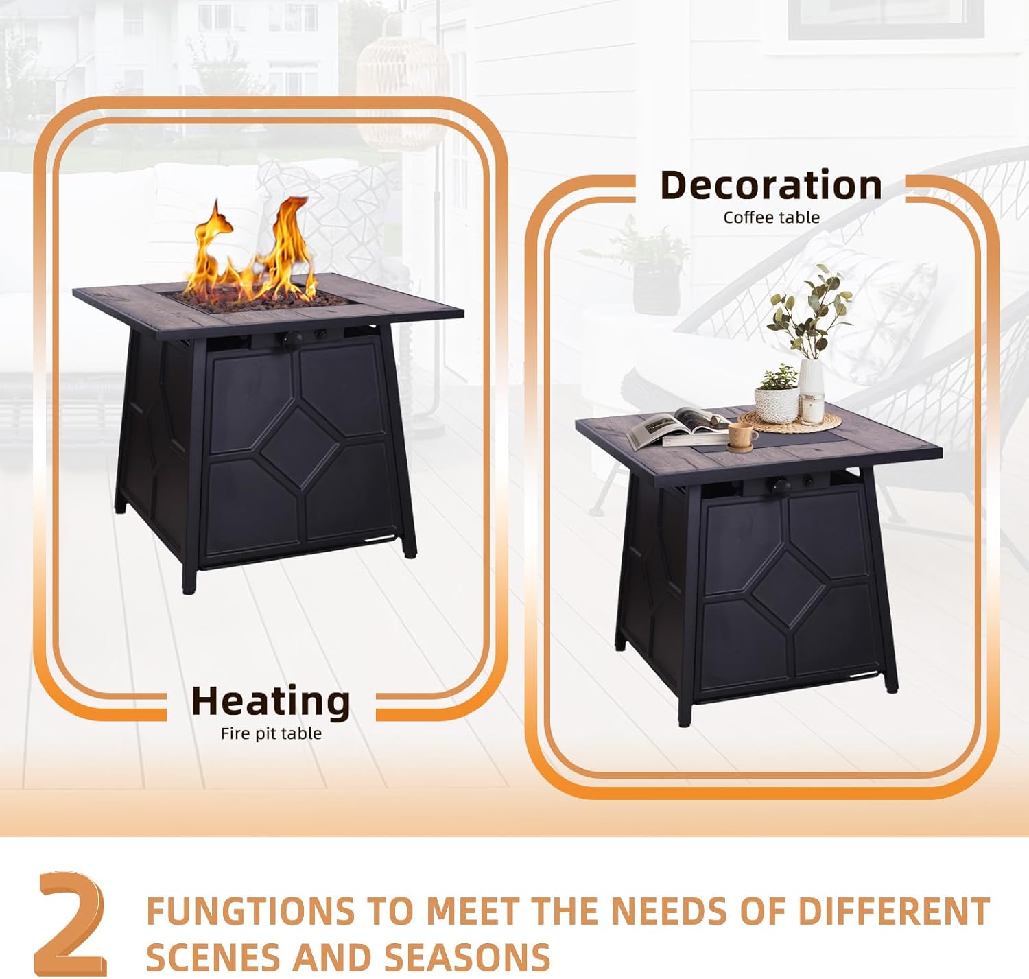 40,000 BTU Steel Propane Gas Fire Pit Table with Steel lid, Weather Cover