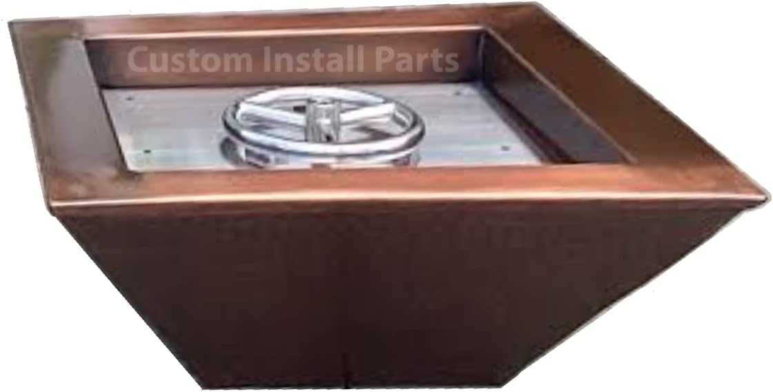 18 Inch Square Hammered Copper Metal Outdoor Propane or Natural Gas Fire Pit with 6 Inch Diameter Burner Ring Stainless Steel