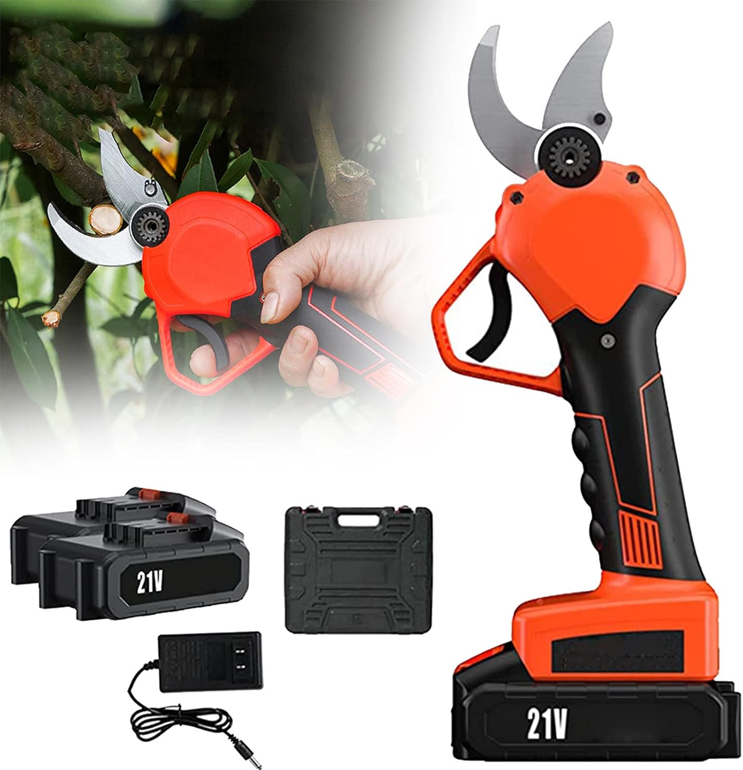 Electric Secateurs,Cordless Electric Pruning Shears,Garden Fruit Tree Bushes Trimmer with 2PCS Rechargeable Lithium Battery,30MM Cutting Diameter for Gardens,Parks,Farms