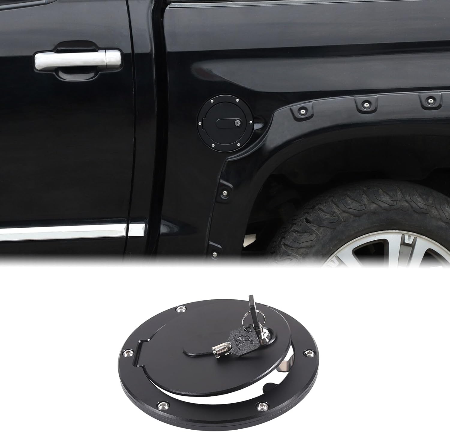 Aunginsy Car Fuel Tank Cap Replacement Anti-theft Lock Cap Fit Toyot@a Tundra 2007-2021 Truck Door Locking Gas Cap Tank Cover Fuel Filler Door Protector with Lock Trim Cover Decoration Kit Accessories
