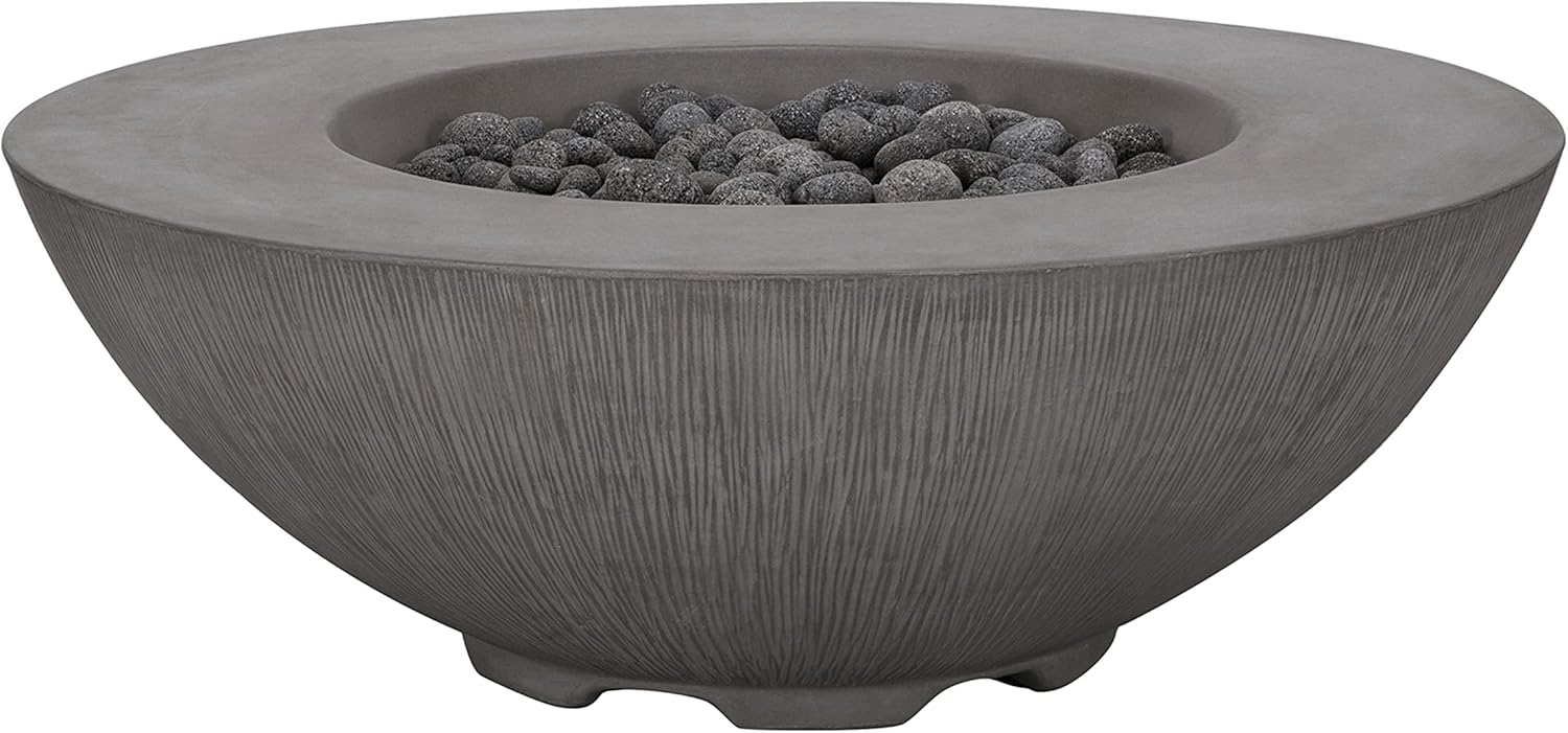 Pyromania Shangri-La Outdoor Concrete Fire Pit Bowl, 41 Inches Round - Propane Model in Slate Gray Color