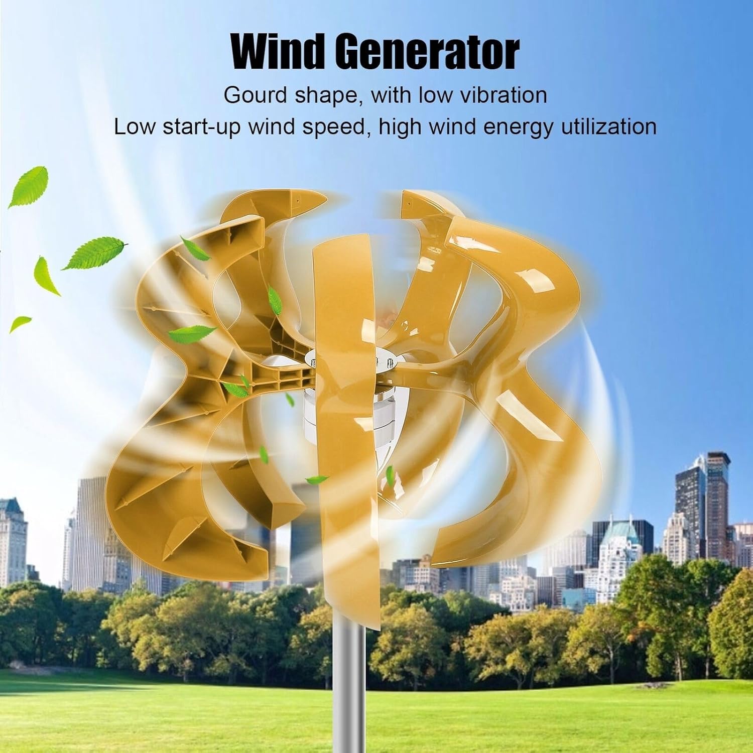 1200W DC12V/24V 5-Blade Wind Turbine Kit with Controller Vertical Axis Wind Turbine Breeze Start Wind-Solar Hybrid Street Light Home Marine Use (Color : Yellow, Size : 24V)