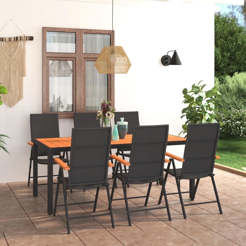 7 Piece Patio Dining Set Black and Brown,Versatile Outdoor Dining Set: WeatherResistant Rattan and Wood Design for Patio or Deck Patio Furniture, Outdoor Furniture Sets