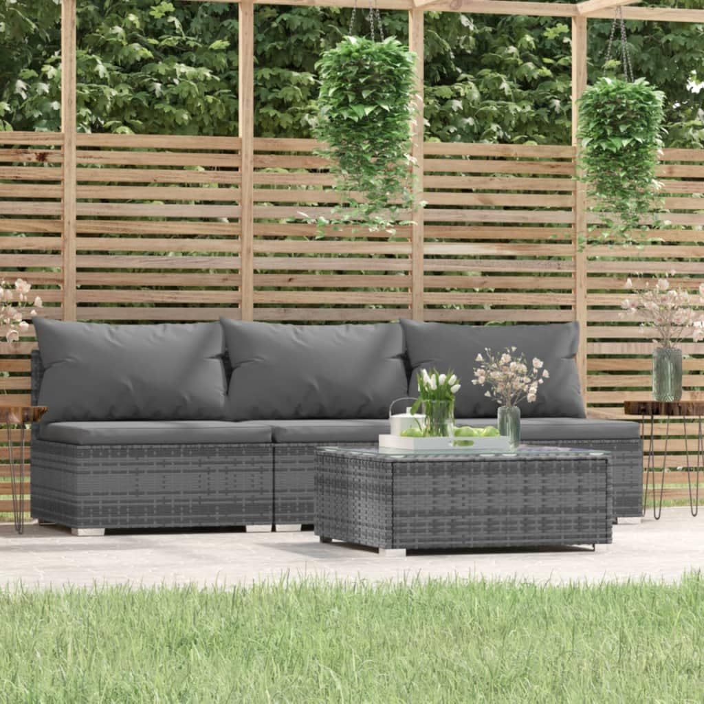Patio Furniture Set 4 Piece with Cushions Gray Poly Rattan,Modern Patio Lounge Set with Water-Resistant PE Rattan for Indoor and Outdoor Use Patio Furniture Sets, Outdoor Furniture Sets