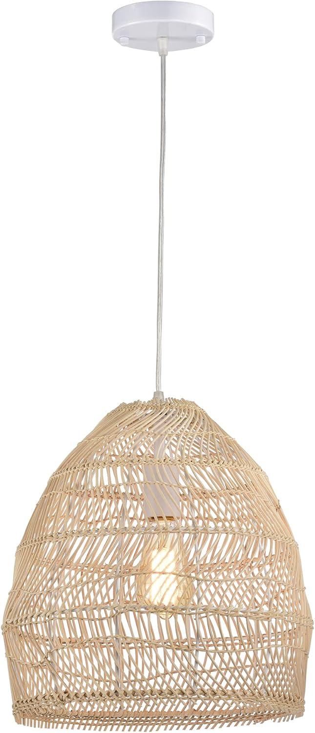 Warehouse of Tiffany IMP733B/1 Theo Cream 1 Rattan Dome Basket Pendant Light