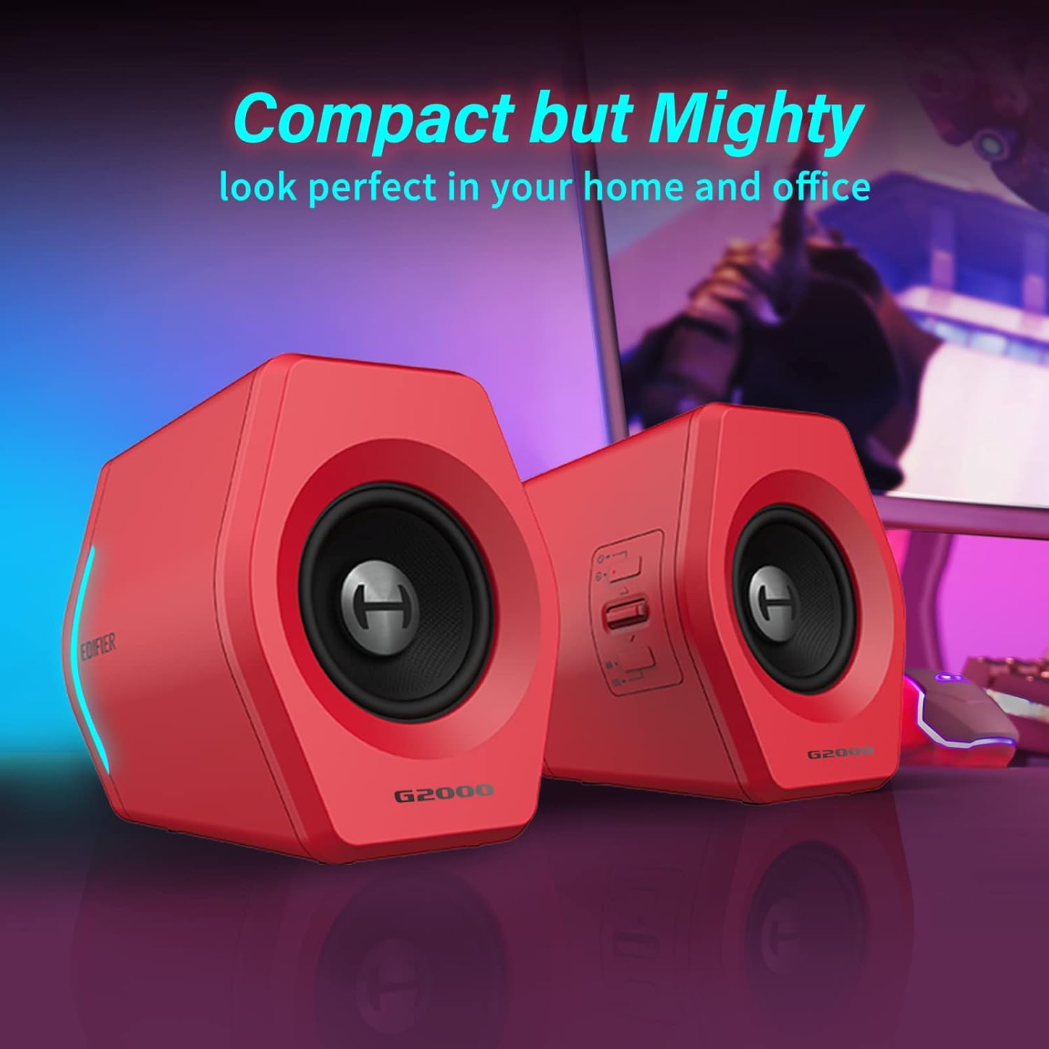 Edifier G2000 32W PC Computer Speakers for Gaming Desktop PC Laptop Mac Computer Woofer Speakers Bluetooth USB 3.5mm AUX Inputs RGB Lights Multimedia Speakers Red