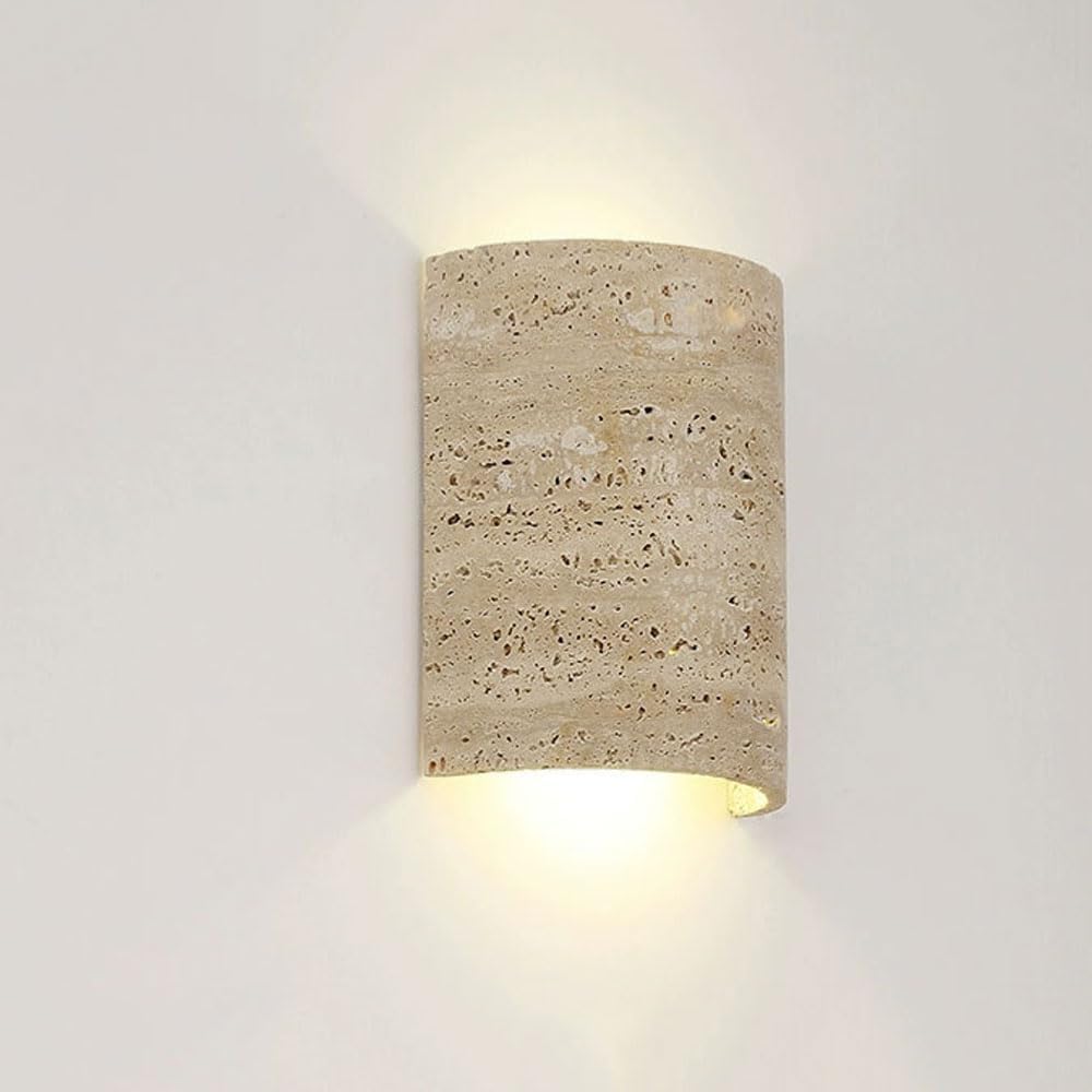 Natural Stone Wall Sconce Light Mid Century Wabi Sabi Wall Light 10W Waterproof Outdoor Wall Lamp Up and Down Wall Mount Lamp Porch Travertine Indoor Lighting Fixture for Doorways Hallway