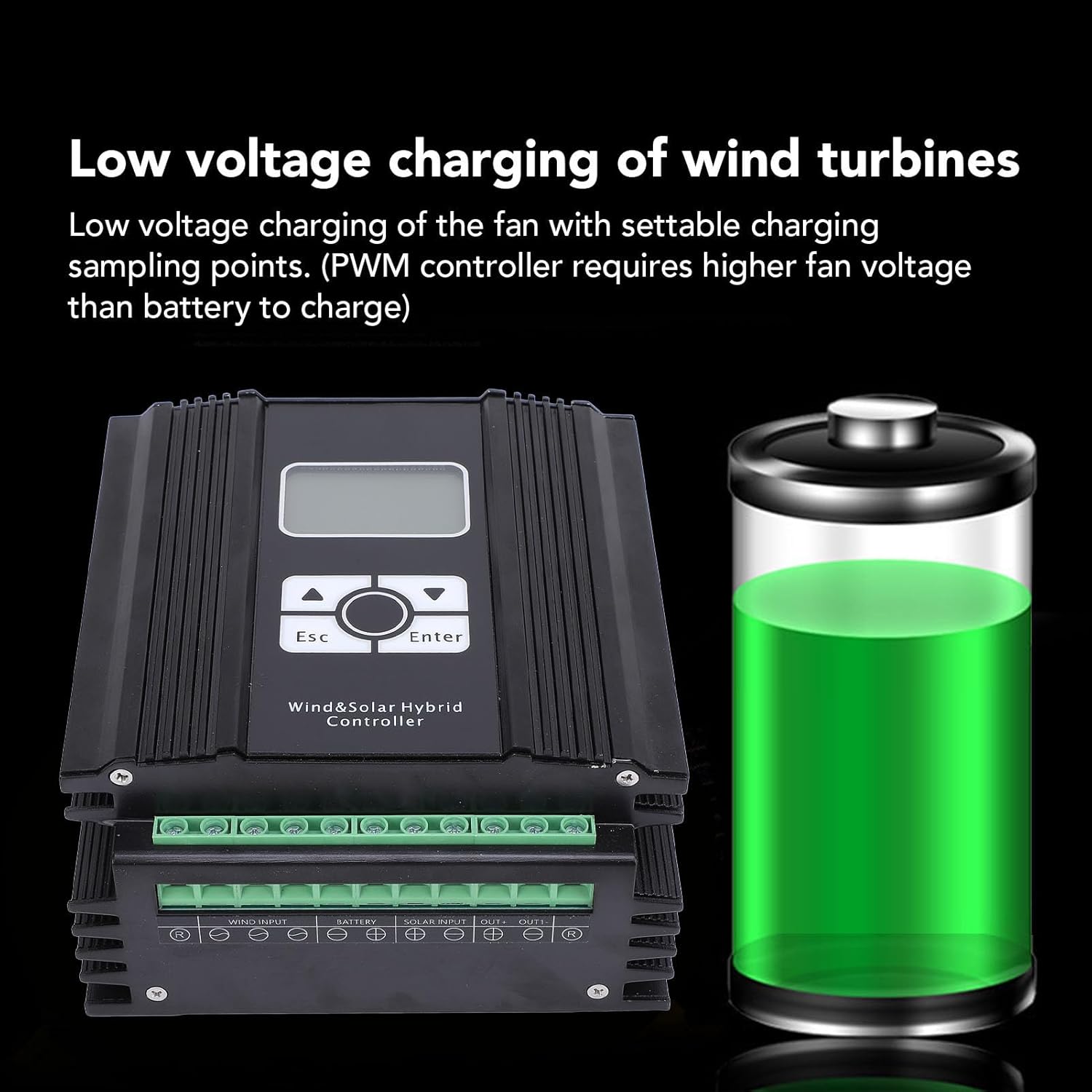 Pilipane 48V Wind Solar Hybrid Controller MPPT Charge Controller with LCD Display 400W Universal Compatibility for Off Grid Systems Residential Marine Street Lighting Aluminum Shell (600W Fan)