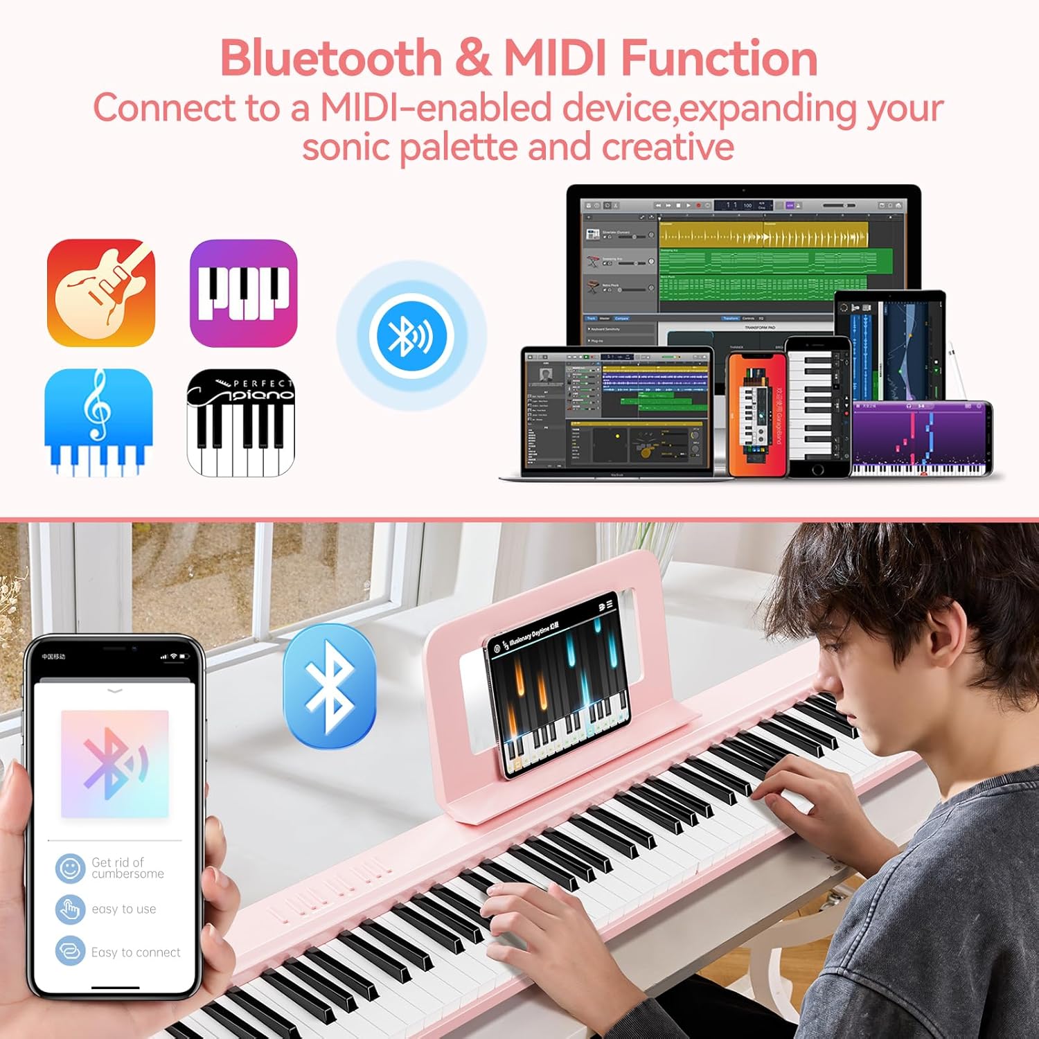 Portable Piano Keyboard Foldable: Portable Keyboard Piano 88 keys Semi-Weighted keyboard with MIDI Bluetooth TERENCE Electric Folding Piano Kit for Adult