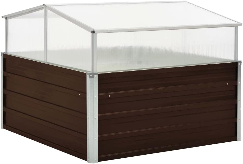 Large Brown Galvanized Steel Greenhouse for Outdoor Use, 39.4x39.4x33.5 Inch Plant Growing House with UV Protection and Water-Resistant Design for Garden