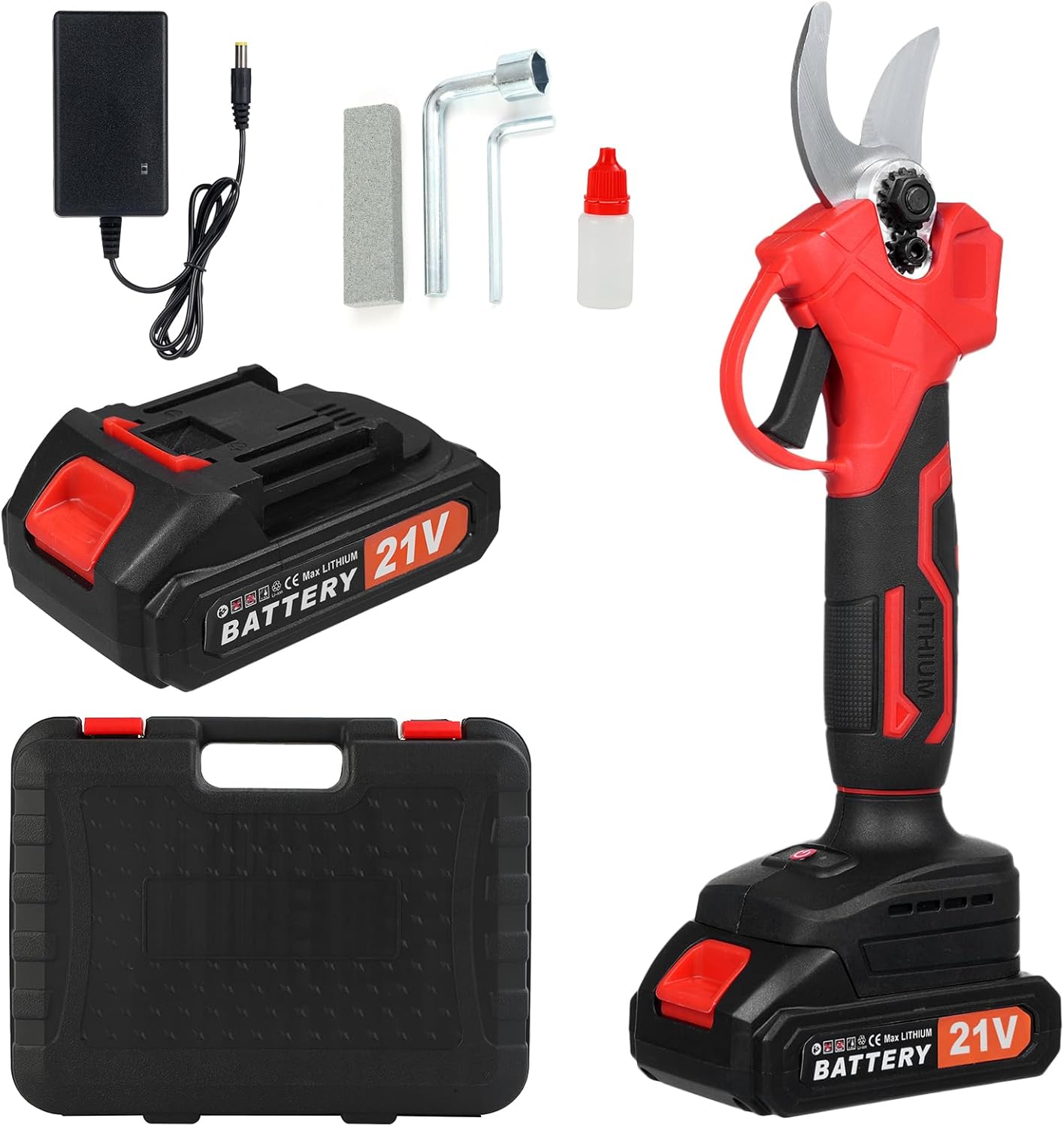 Shkalacar Electric Pruning Shears Professional Cordless Electric Pruning Tree Branch Pruner, 300W 30mm Cutting Diameter with 2pcs 1500mah*5 Rechargeable Batteries Brushless Motor