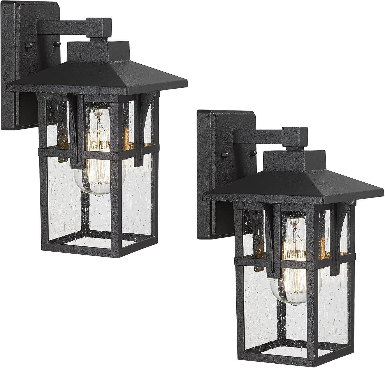 HWH INVESTMENT Outdoor Wall Light 2 Pack, Exterior Wall Sconce Light Fixtures with Seeded Glass, Farmhouse 1-Light Porch Light Waterproof for Patio Balcony Indoor, Matte Black, 5HX62B-2PK BK