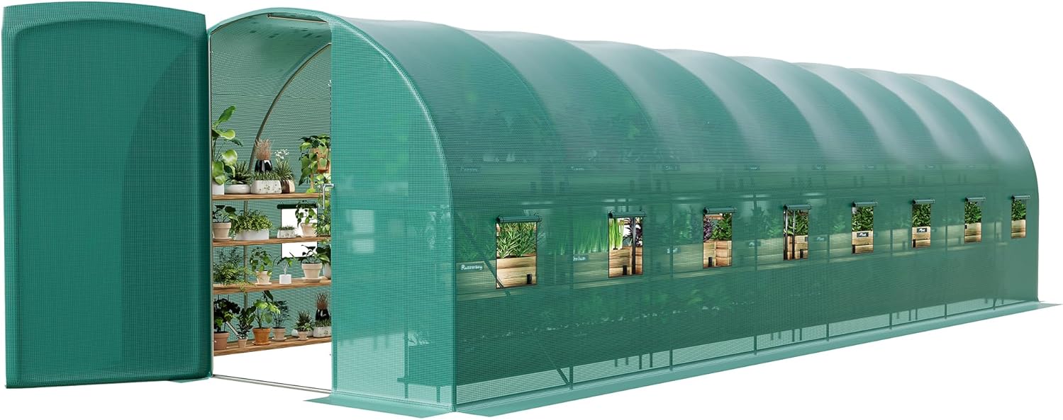 GarveeLife Walk-in Greenhouse Tunnel 28x10x7.5 ft,Galvanized Steel Tunnel Greenhouse with Doors and Windows,Garden Hot House for Home Gardening Seed Germination