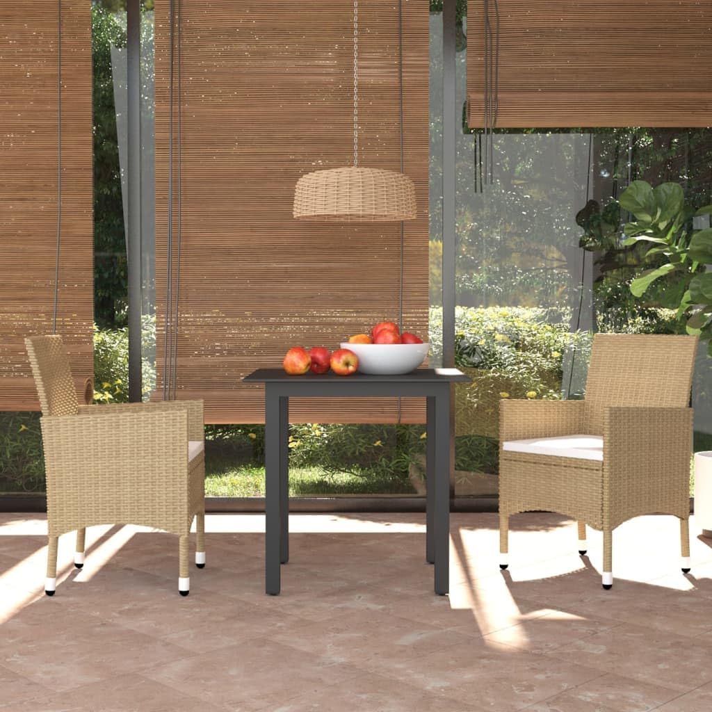 3 Piece Patio Dining Set with Cushions Poly Rattan Beige Garden Furniture