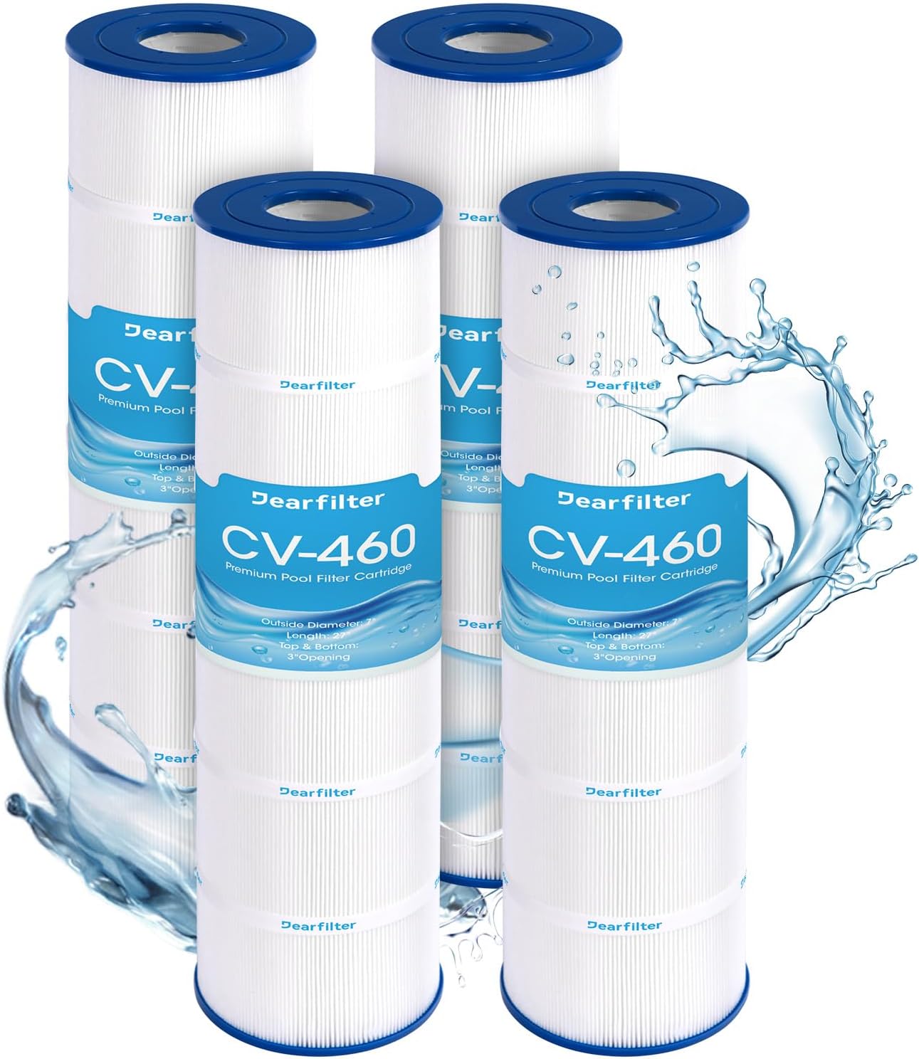 CV460 Pool Filter Cartridges, Compatible Replacement for Jandy CL460, R0554600, Unicel C-7468, Filbur FC-0810, & Pleatco PJAN115, 460 sq.ft, 4-Pack