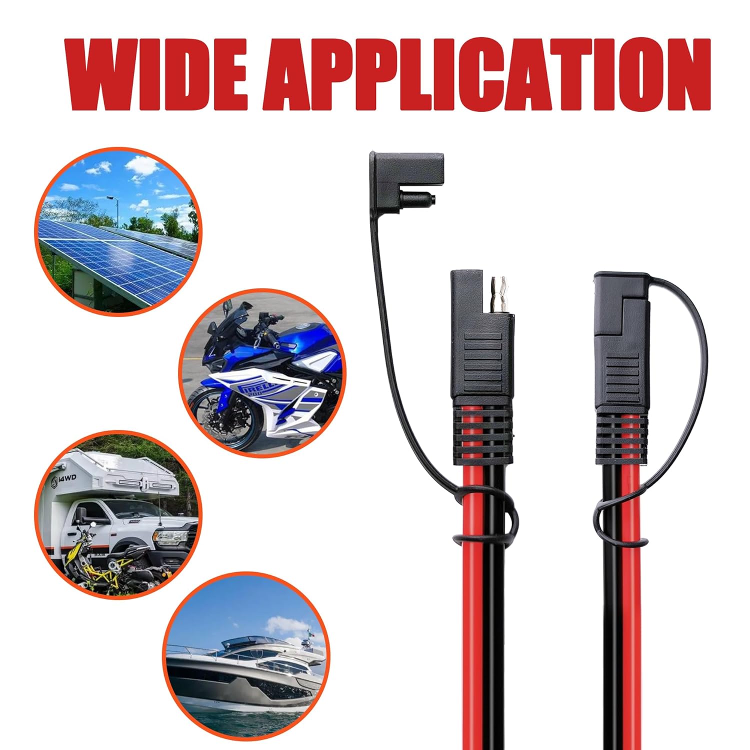 10AWG SAE Extension Cable - 3/6/12/25/50FT Adapter Wire for Solar Panel, Battery, Automotive, RV, Camp, Trailer, Tractor (50FT, Red+Black, MK-SAE1050)