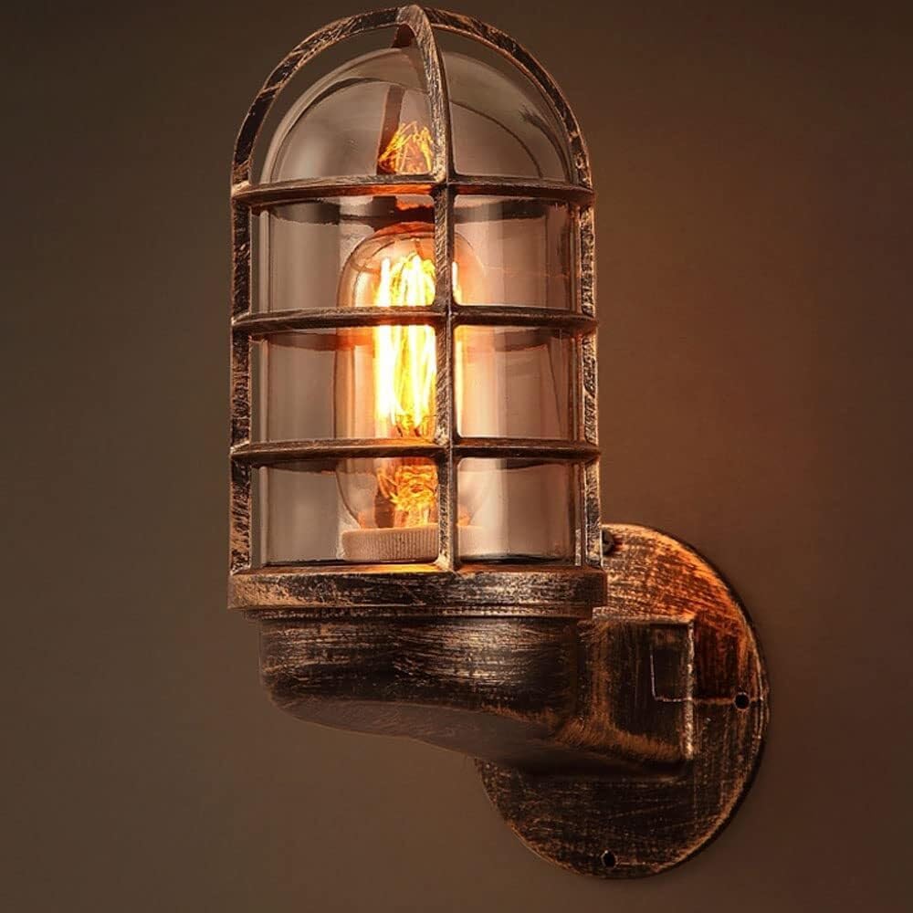 Outdoor Wall Sconce,IP55 Waterproof Metal and Glass Wall Lantern Lamp Shade,Courtyard E27 Fence Edge Outdoor Wall Lamp,Retro Outdoor Lighting Fixture,Pool Decoration Exterior Light Fixture(Rust)