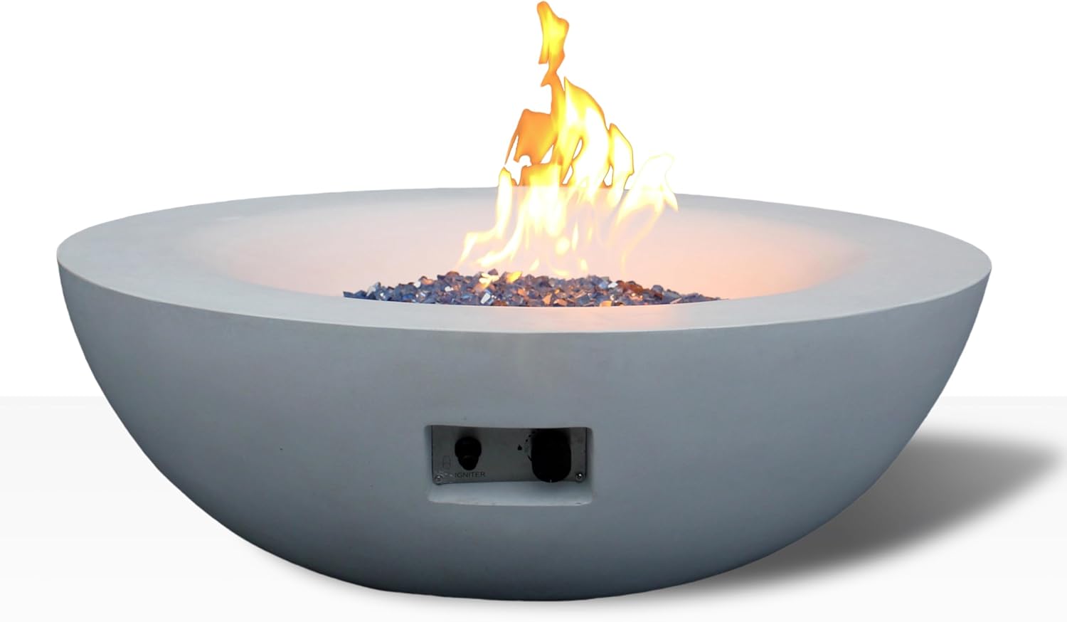 42 Inch Outdoor Concrete Propane Gas Fire Pit Bowl in Antique White Color