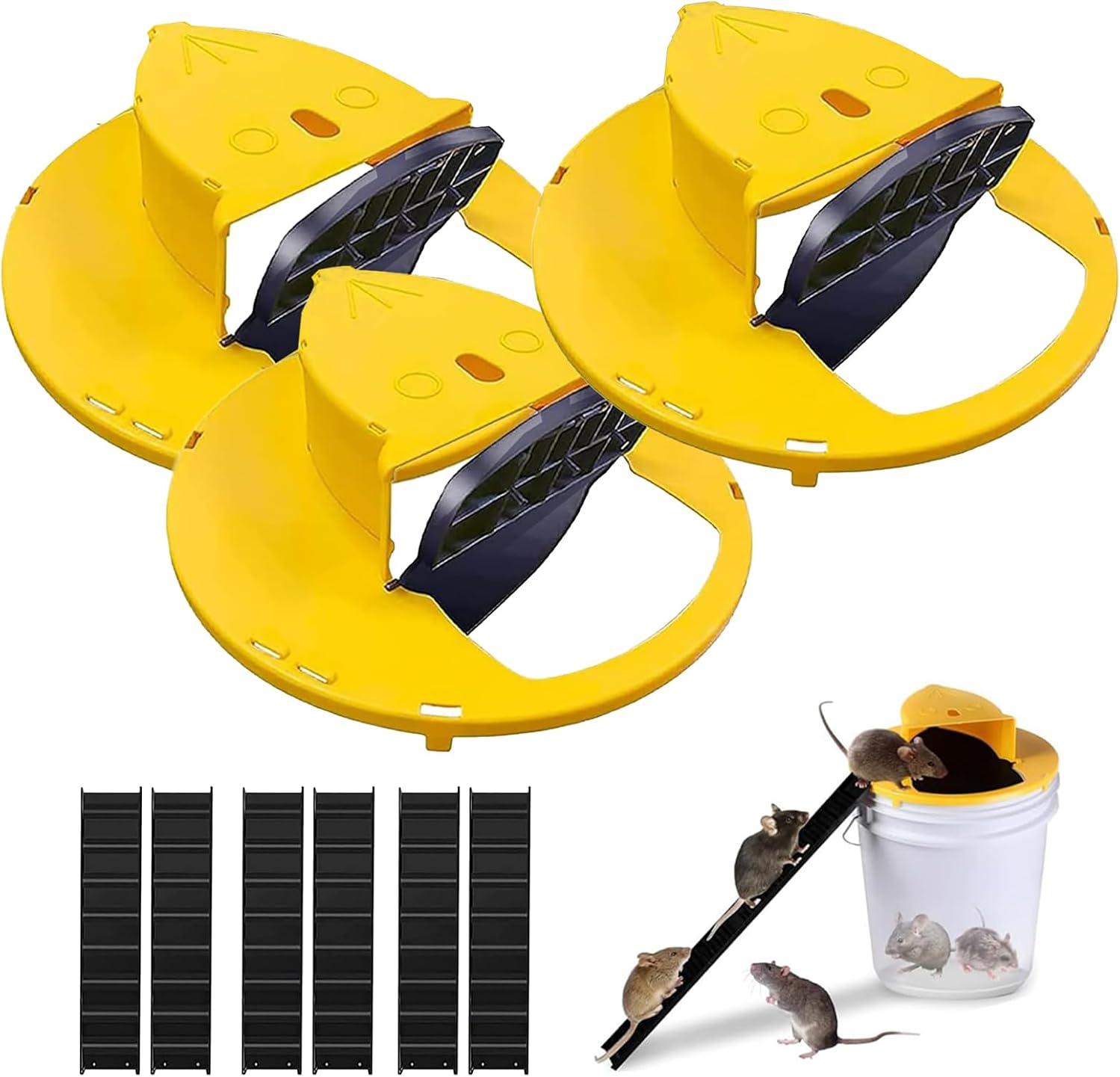 Bucket Mouse Trap with Mouse Trap Bucket Flip Lid, Suitable for 5-Gallon Buckets, Yellow, 3-Pack