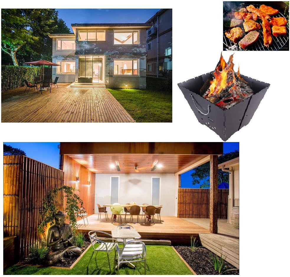 Outdoor Patio Fire Pit Heater Household Charcoal Burning Stove Portable Folding Brazier Black Bonfire Stove W/Stainless Steel Vertical BBQ Grill Mesh