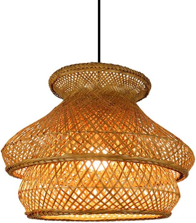 Hand-Woven Bamboo Basket Pendant Lighting Fixture Natural Rattan Kitchen Island Hanging Lamp Wicker Lantern Single-Head Suitable for Farmhouse Courtyard Chinese-Style Chandelier