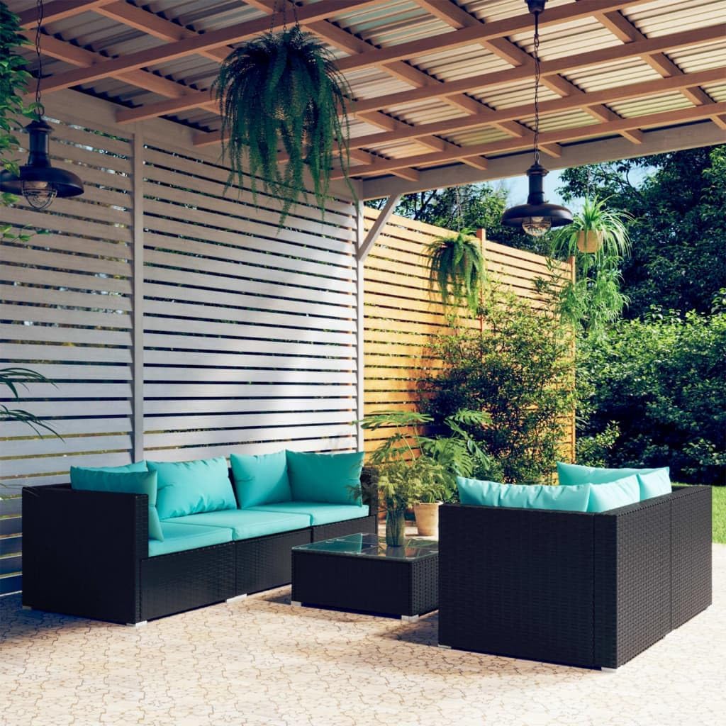 Furniture Sets 6 Piece Patio Lounge Set with Cushions Poly Rattan Black,Rattan Patio Lounge Set with Cushions Modular Design, Durable Construction for Outdoor Relaxation Garden Conversation Sets