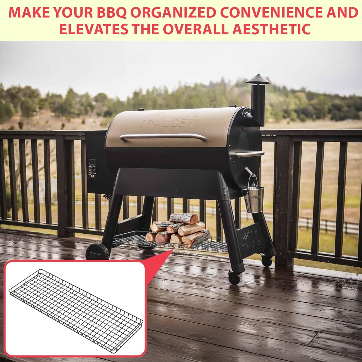 Pellet Grill Storage Shelf for Traeger Pro Series 34 Accessories, Grill Bottom Shelf for Traeger Accessories Pro 34 and Other Wood Pellet Grill, Black Powder Coated Steel Wood Pellet Storage Shelf