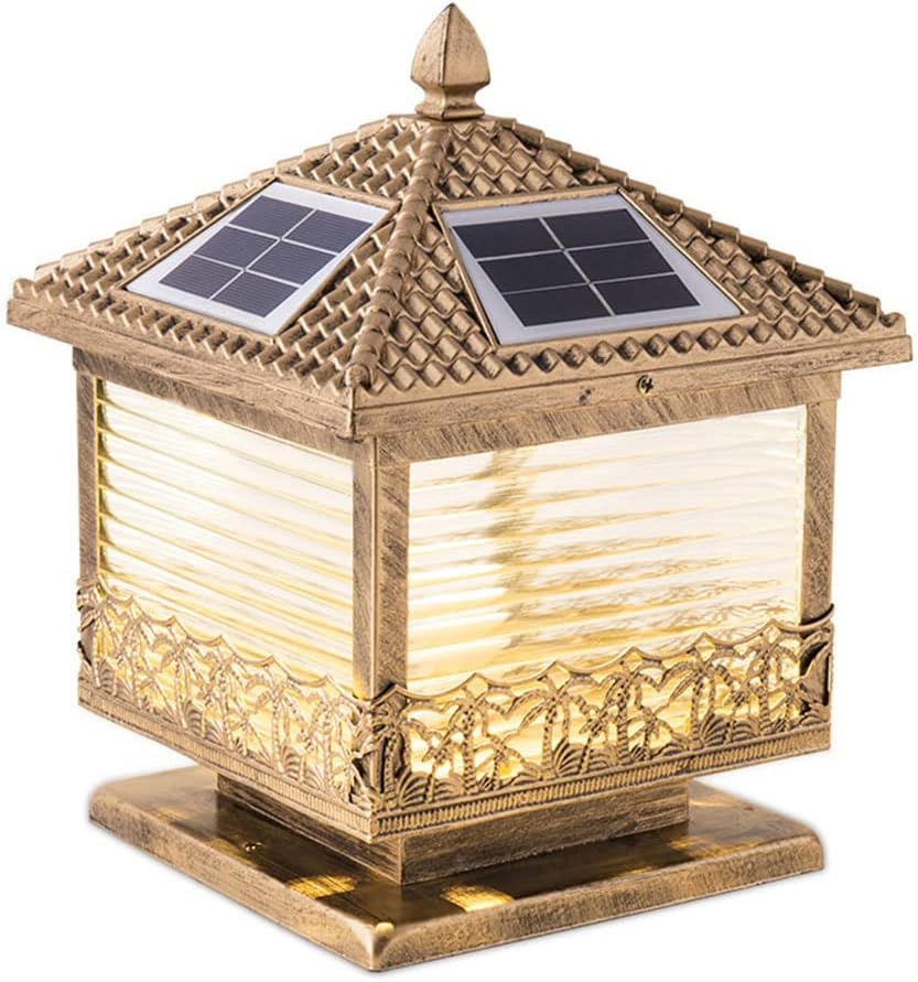 Outdoor Led Courtyard Solar Column Headlight Square IP54 Waterproof Post Cap Light Pier Mount Vintage Post Lamp Remote Control Adjustable Waterproof Wall Garden Villa Gate Post Lamp