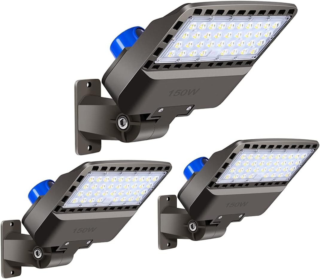 Juyace 150W led Parking lot Light Dusk to Dawn Outdoor Lighting Commercial Flood IP65 Waterproof 5000K Wall Mount 100-277V Shoe Box Street Yard Security Area（3 Pack