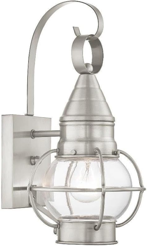 Livex Lighting 26900-91 Transitional One Light Outdoor Wall Lantern from Newburyport Collection in Pwt, Nckl, B/S, Slvr. Finish, Brushed Nickel