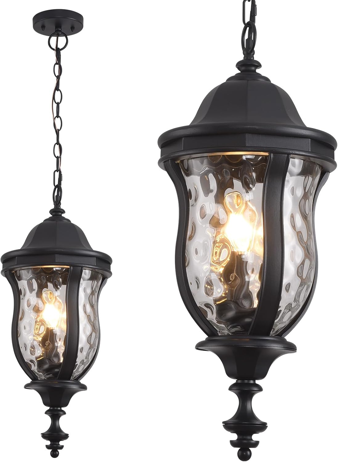 Large Outdoor Pendant Light Fixtures, 23.6'' Exterior Hanging Lantern Porch Light Adjustable, Black Hanging Lamp Farmhouse Exterior Chandelier Ceiling Mount for Entrance Patio