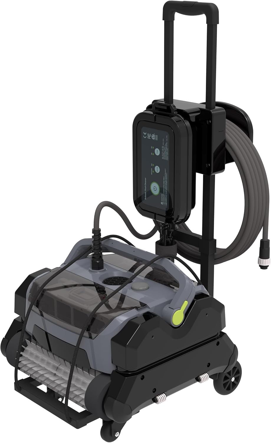 An Automatic Robot Swimming Pool Vacuum Cleaner with a Trolley, Featuring Wall-Climbing Function, 360 Degree Kink Free Patented Technology, Large Top-Mounted Filter Swimming Pool Cleaning Robot, 82 Ft