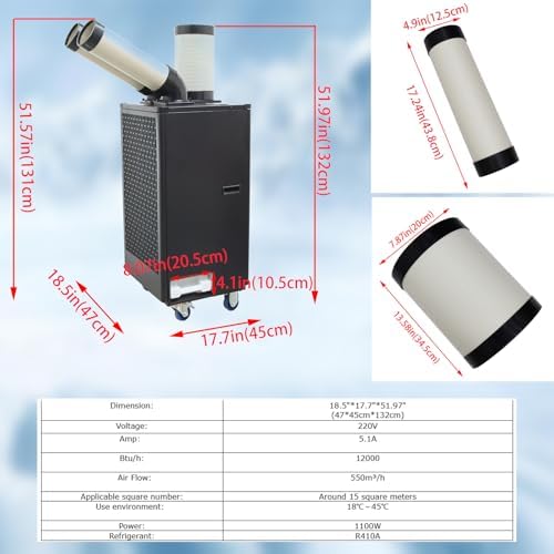 220V Industrial Air Conditioner 550m³/h Spot Cooler Commercial Portable Mobile Air Conditioner, 12000BTU/H 1100W