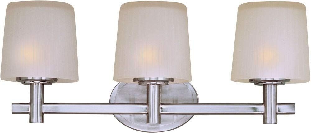 Maxim 21513FTSN Finesse 3-Light Bath Vanity, Satin Nickel Finish, Frosted Glass, MB Incandescent Incandescent Bulb , 60W Max., Dry Safety Rating, Standard Dimmable, Metal Shade Material, Rated Lumens